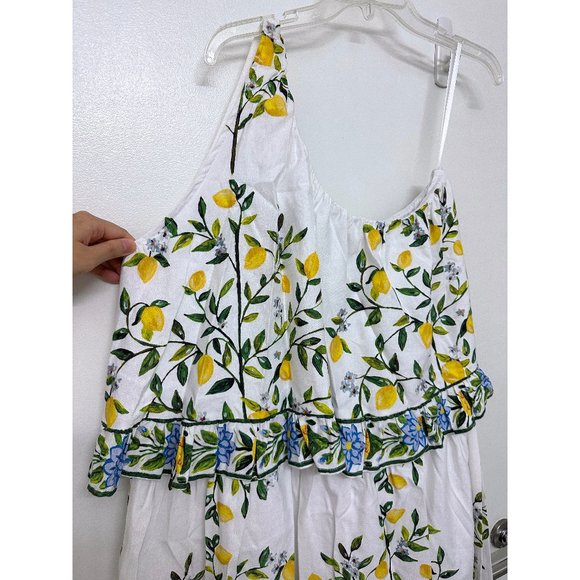 Binny Lemon Mini Dress Fruit Floral Tiered They Call Me Limoncello Capri L - Picture 11 of 16